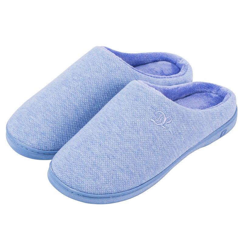 DL Womens Memory Foam Slippers, Cozy Slip on House Slippers for Women Indoor Outdoor, Comfy Women's Bedroom Slippers Warm Soft Flannel Lining Home Slippers Size 11-12 Blue - Image 1